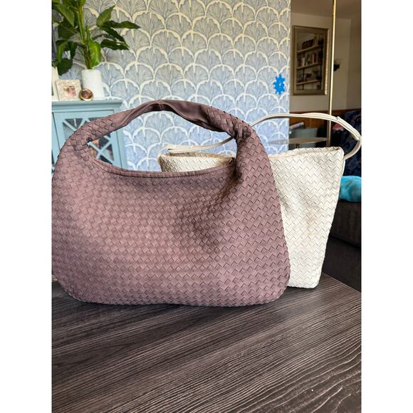 Expressions NYC Handbags - Woven CrissCross XL Boho Brown Bag- NOT IVORY